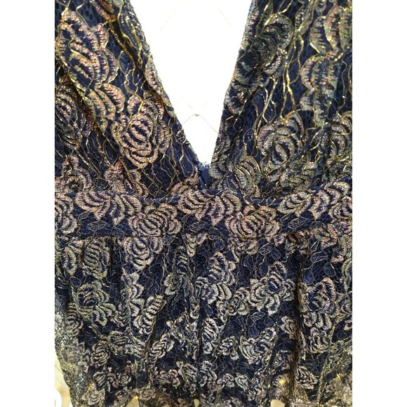 LULUS WOMEN SMALL BLUE GOLD BOHO CHIC ELEGANT FANCY SHIMMER LACE EVENING DRESS - Picture 2 of 7